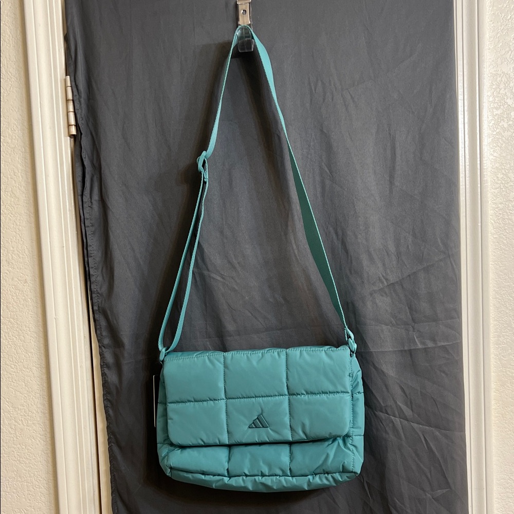 NWT Adidas Stylish pufferTeal green Quilted crossbody adjustable strap Bag - Picture 2 of 7